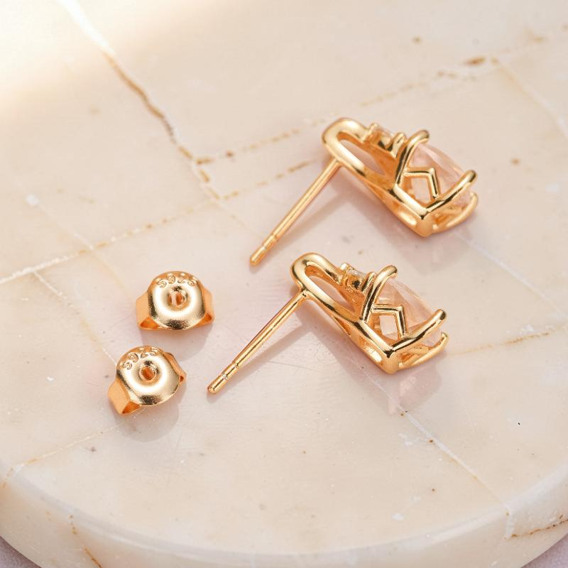 ATELIER-TIBET – Boucles d'Oreilles Quartz Rose – Élégant Feuillu, Argent Plaqué Or