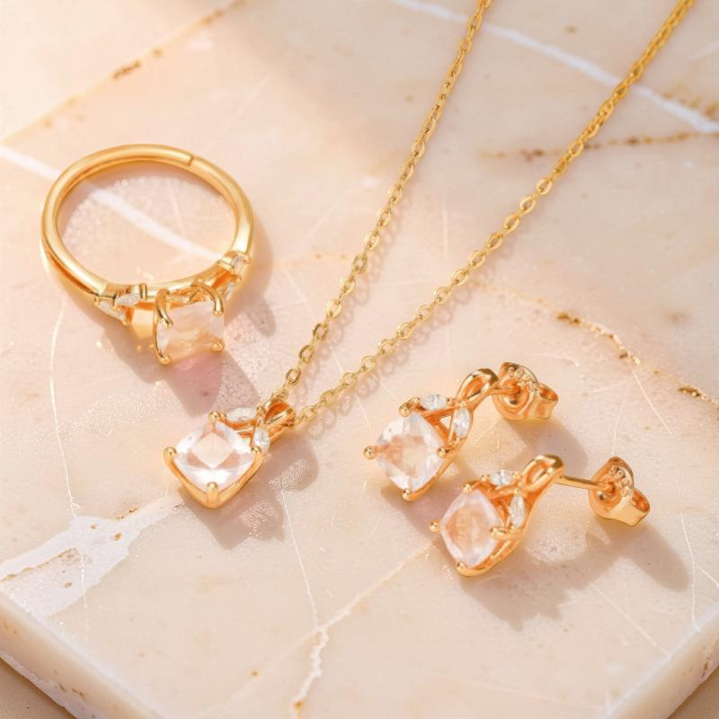 ATELIER-TIBET – Boucles d'Oreilles Quartz Rose – Élégant Feuillu, Argent Plaqué Or