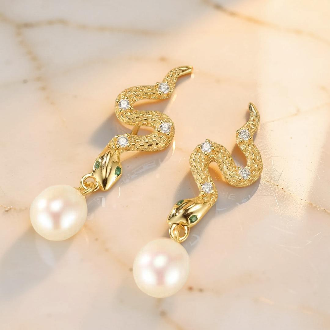 ATELIER-TIBET – Boucles d’Oreilles Serpent – Mystique Perlée, Argent 925