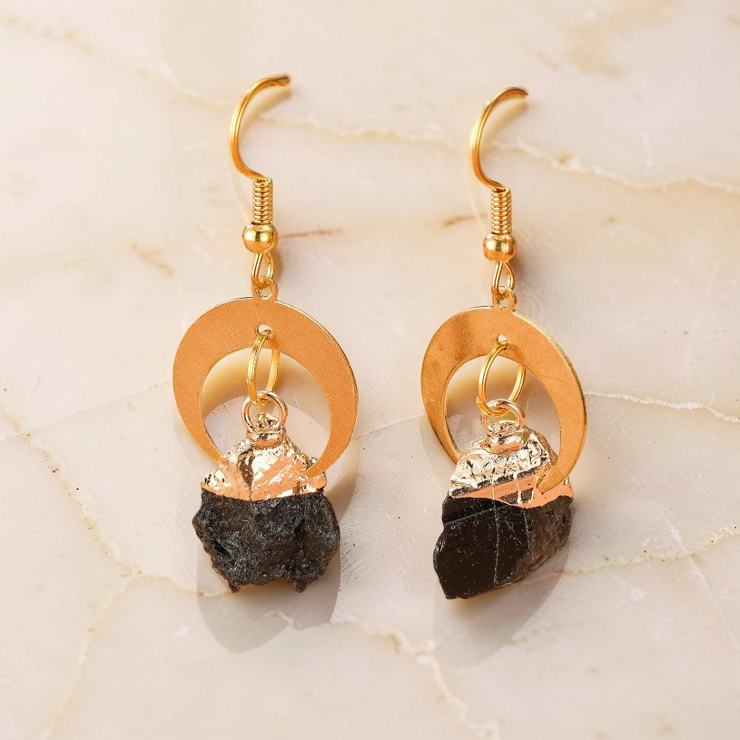 ATELIER-TIBET – Boucles d’Oreilles Tourmaline Noire – Lune Sombre