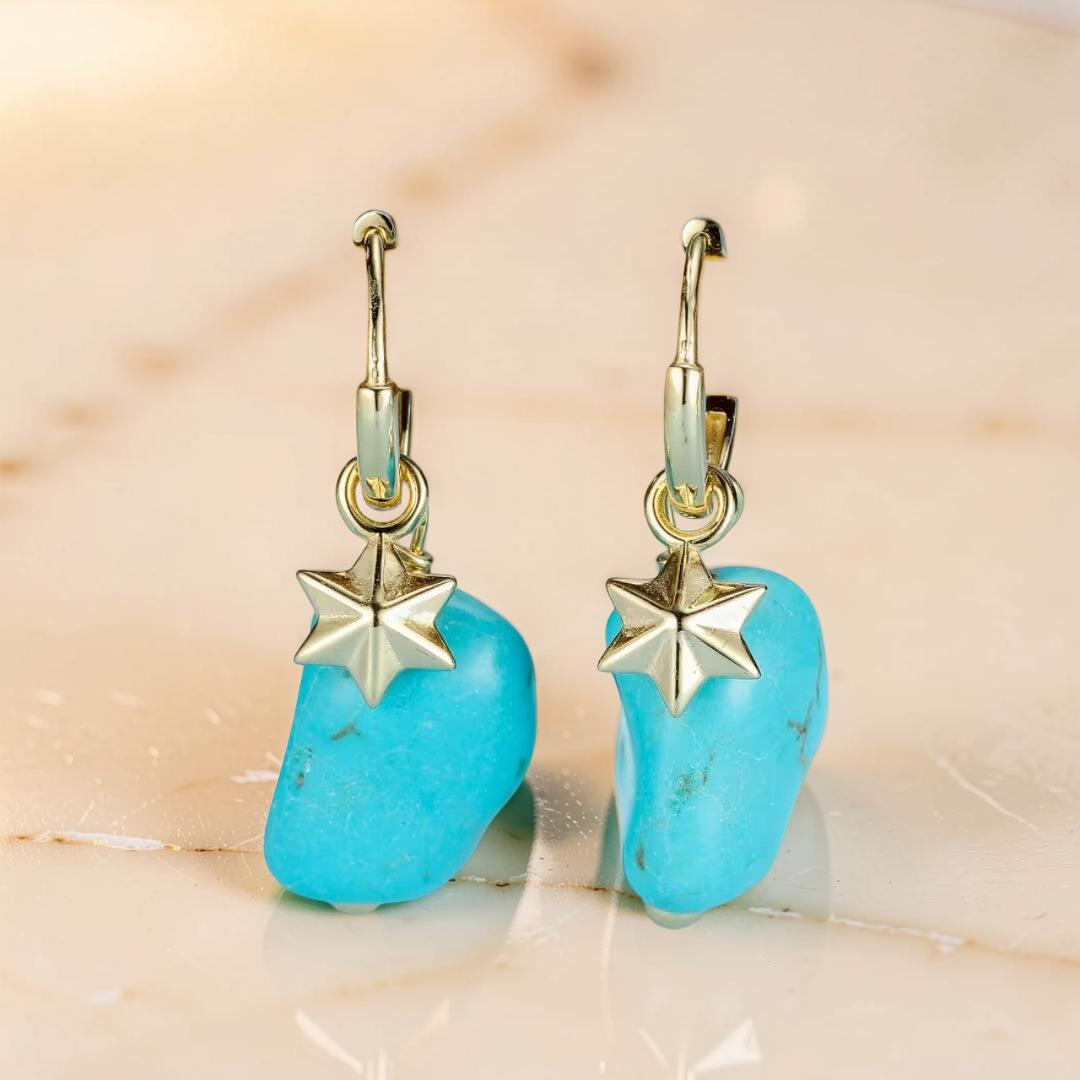 ATELIER-TIBET – Boucles d’Oreilles Turquoise – Larmes du Ciel, Argent