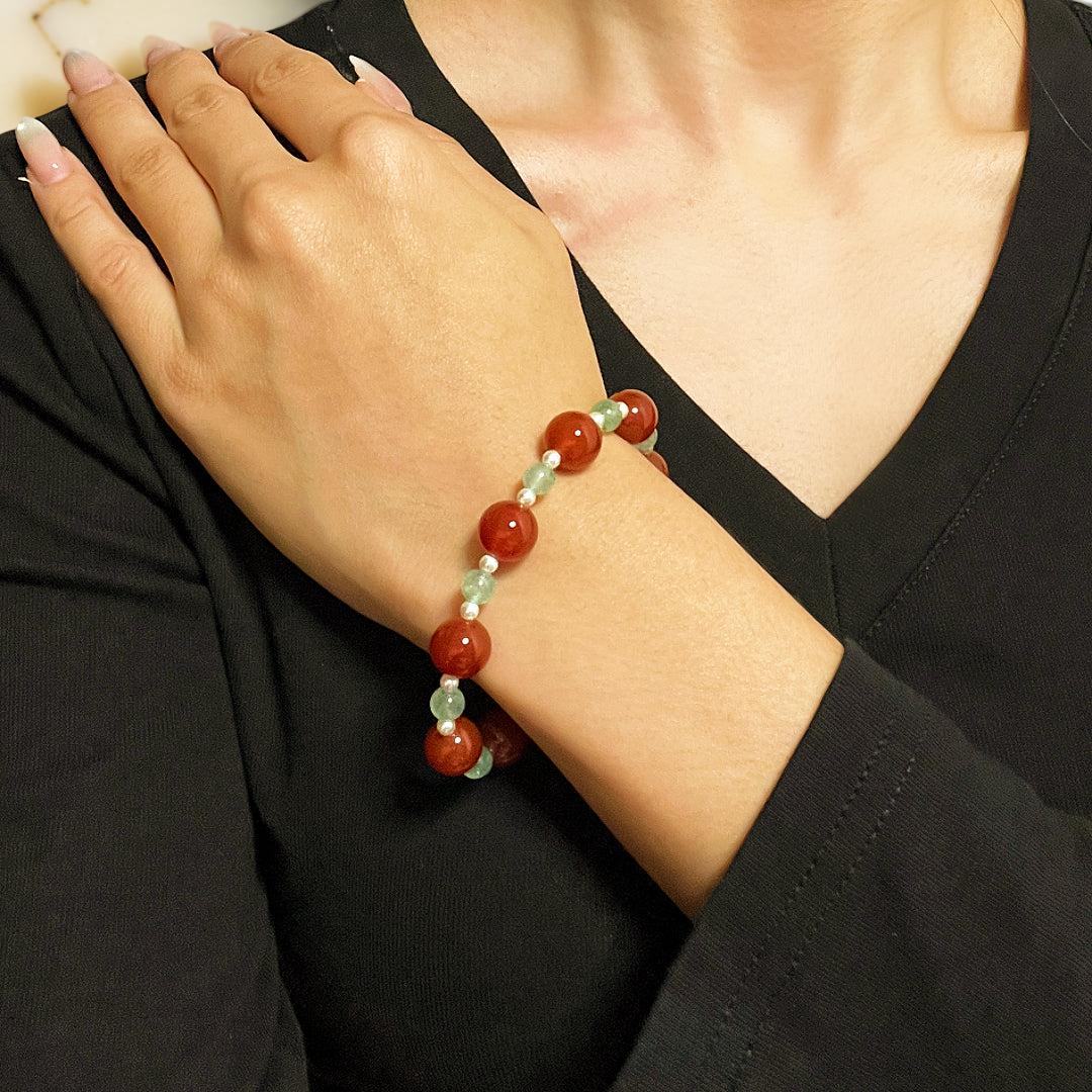 ATELIER-TIBET – Bracelet Agate Rouge et Quartz Fraise Vert – Éclat Vital