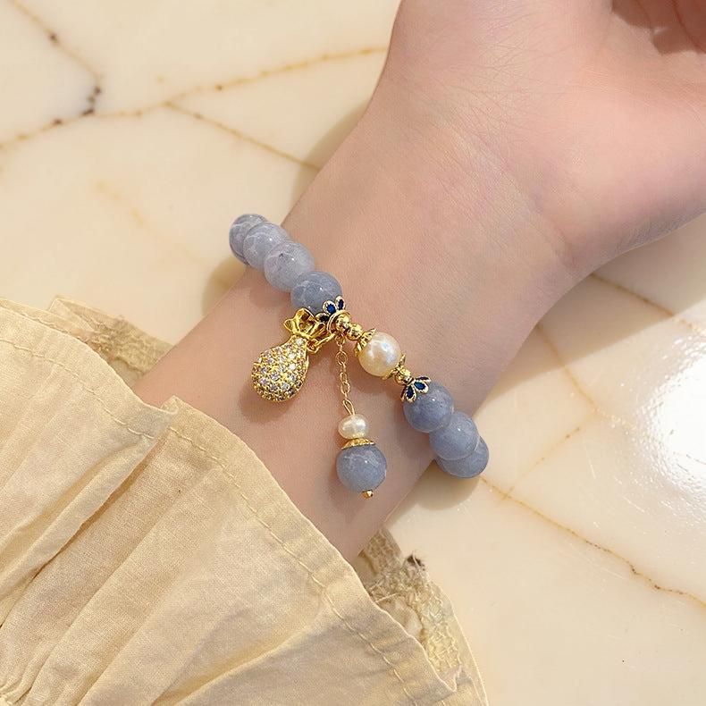 ATELIER-TIBET – Bracelet Aigue-Marine et Perle – Poche d'Argent