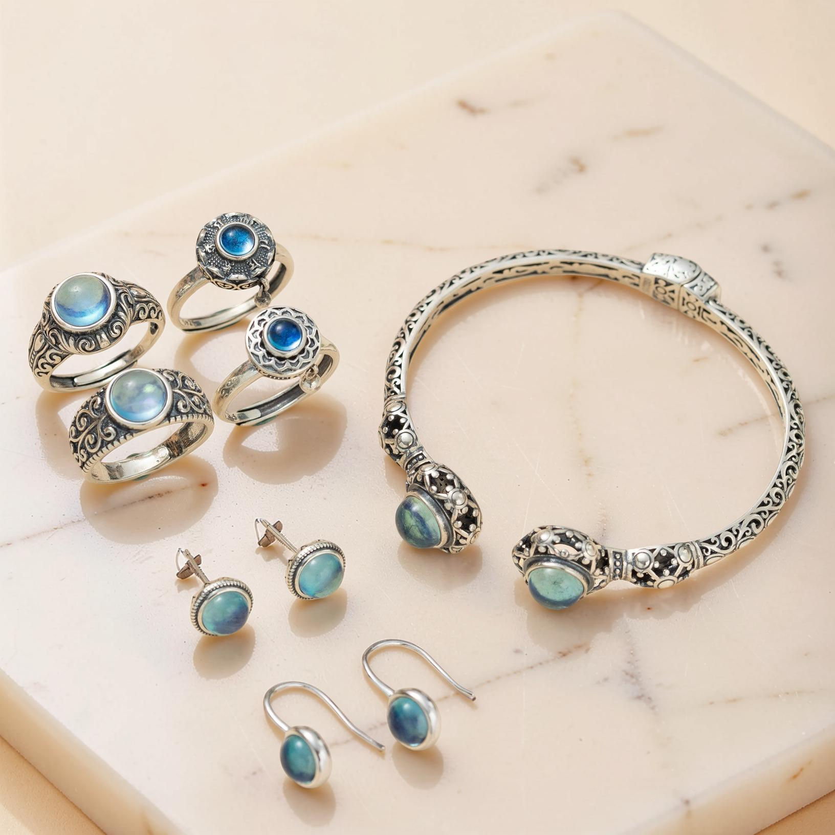 ATELIER-TIBET – Boucles d'Oreilles Aigue Marine – Azur Élégance, Argent