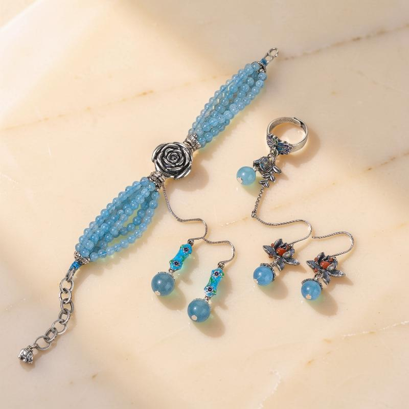 ATELIER-TIBET – Boucles d'Oreilles Aigue Marine – Lotus Sérénité, Argent
