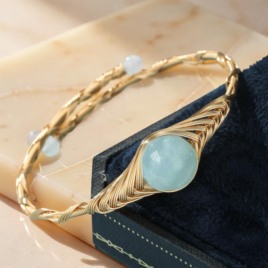 ATELIER-TIBET – Bracelet Aigue Marine – Vortex Doré