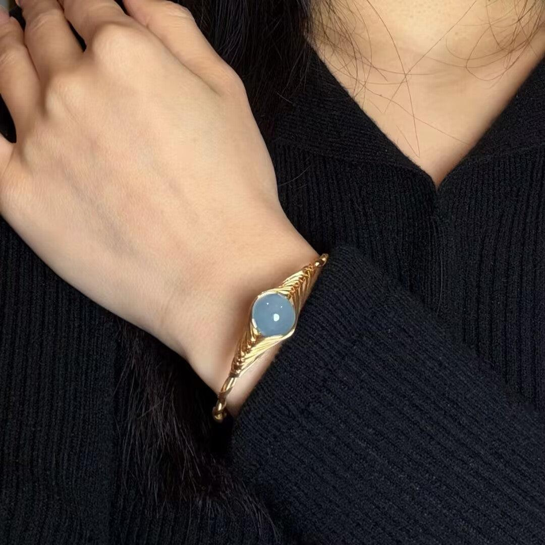 ATELIER-TIBET – Bracelet Aigue Marine – Vortex Doré