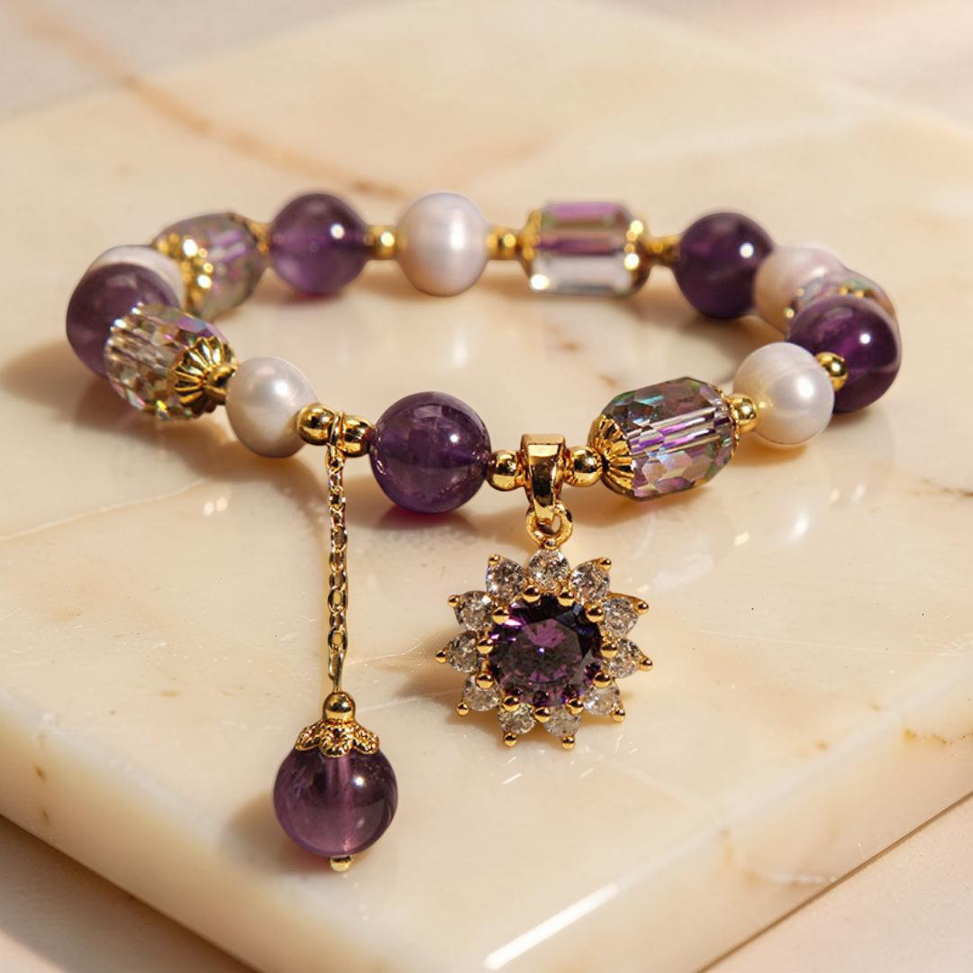 ATELIER-TIBET – Bracelet Améthyste et Perle – Fleur de Soleil