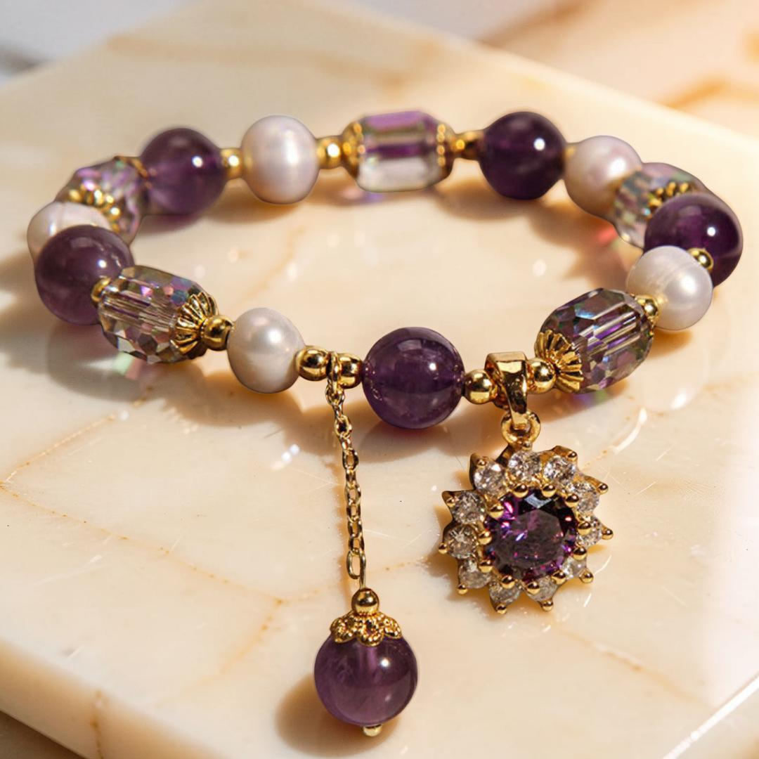 ATELIER-TIBET – Bracelet Améthyste et Perle – Fleur de Soleil
