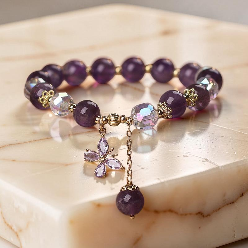 ATELIER-TIBET – Bracelet Améthyste et Quartz Clair – Papillon