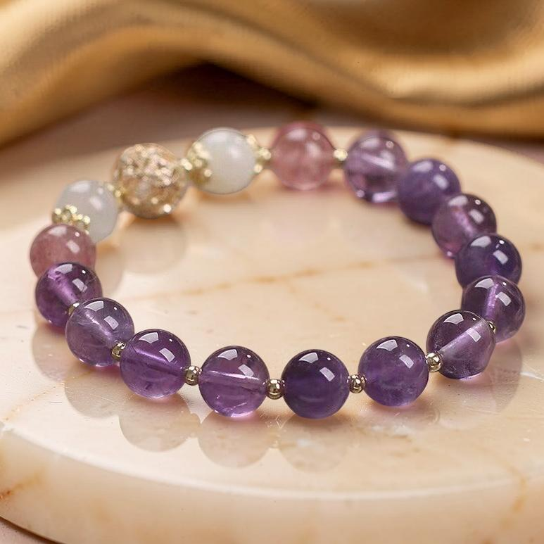 ATELIER-TIBET – Bracelet Améthyste et Quartz Fraise – Rêve Lilas