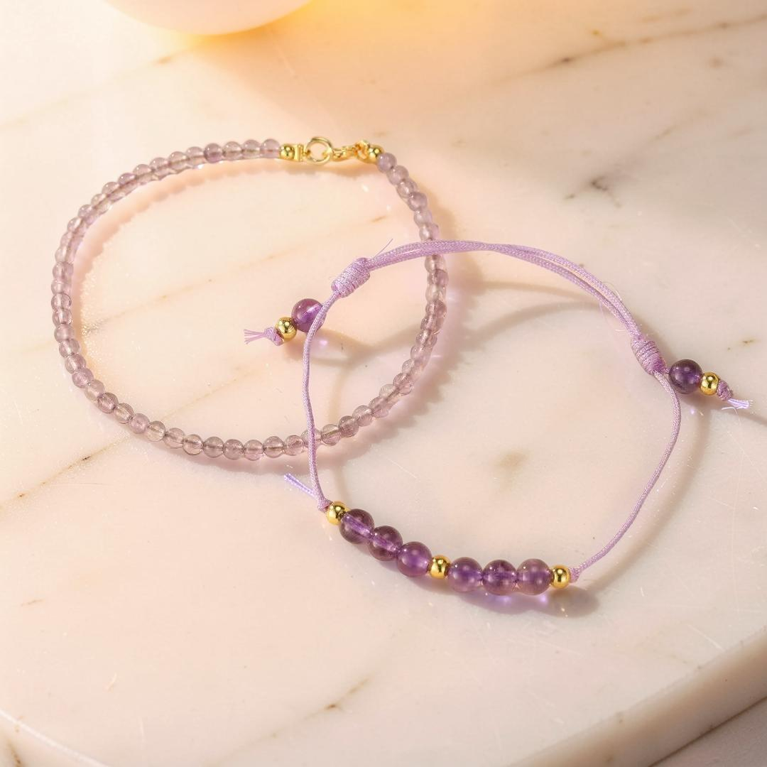 ATELIER-TIBET – Bracelet Améthyste – Frisson Mystère, Argent Plaqué Or 14K