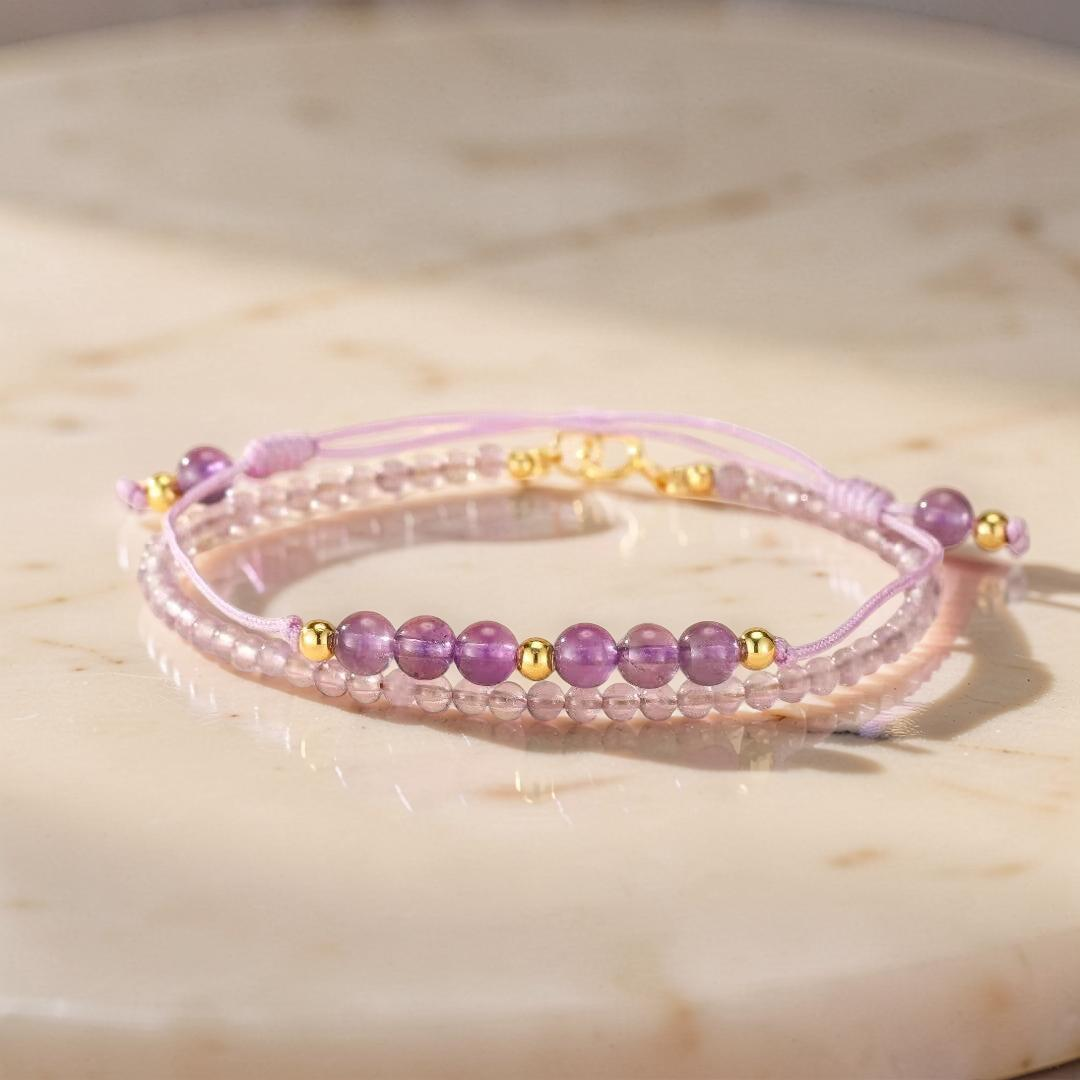 ATELIER-TIBET – Bracelet Améthyste – Frisson Mystère, Argent Plaqué Or 14K