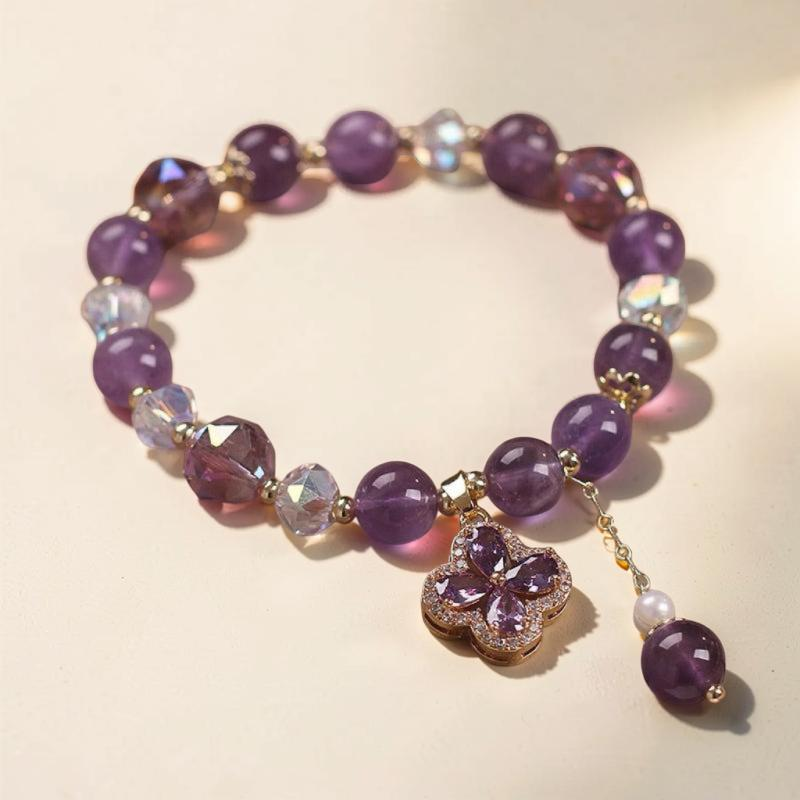 ATELIER-TIBET – Bracelet Améthyste Trèfle – Chance Scintillante