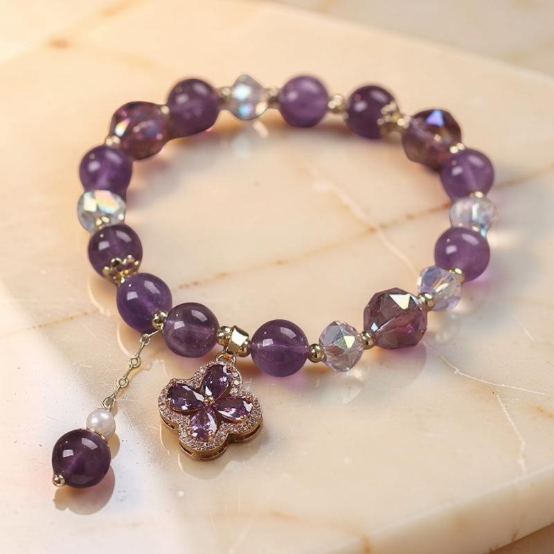 ATELIER-TIBET – Bracelet Améthyste Trèfle – Chance Scintillante