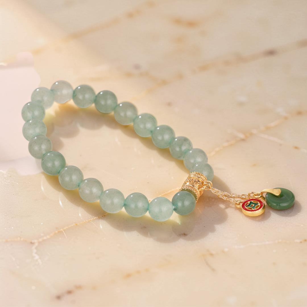 ATELIER-TIBET – Bracelet Aventurine – Éclat de Paix, Plaqué Or