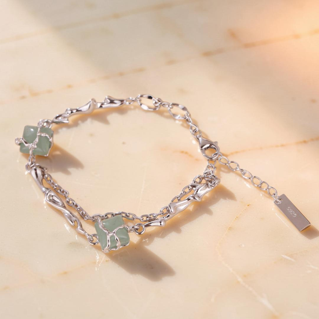 ATELIER-TIBET – Bracelet Aventurine – Fleur de Sérénité, Argent