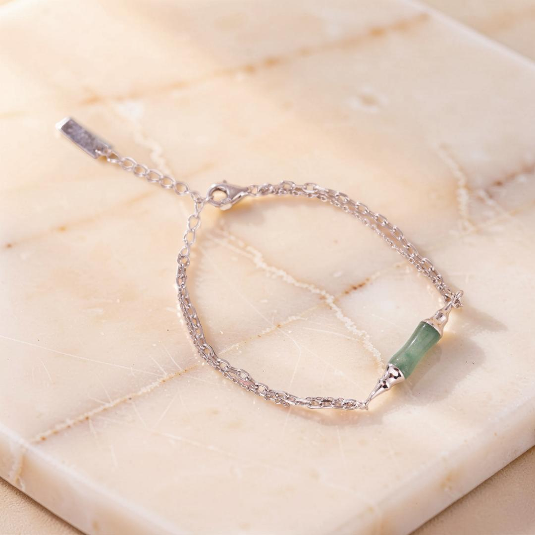 ATELIER-TIBET – Bracelet Bambou Aventurine – Douce Nature, Argent