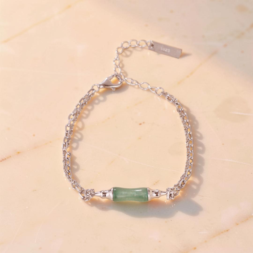 ATELIER-TIBET – Bracelet Bambou Aventurine – Douce Nature, Argent