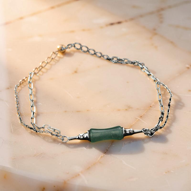 ATELIER-TIBET – Bracelet Bambou Aventurine – Douce Nature, Argent