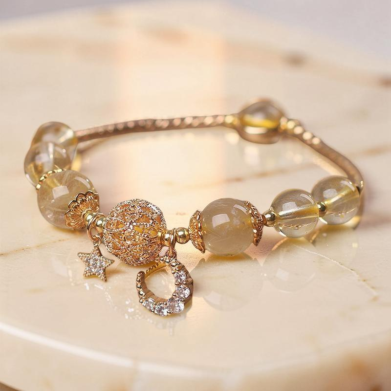 ATELIER-TIBET – Bracelet Citrine Lune et Étoile – Nuit de Rêveur