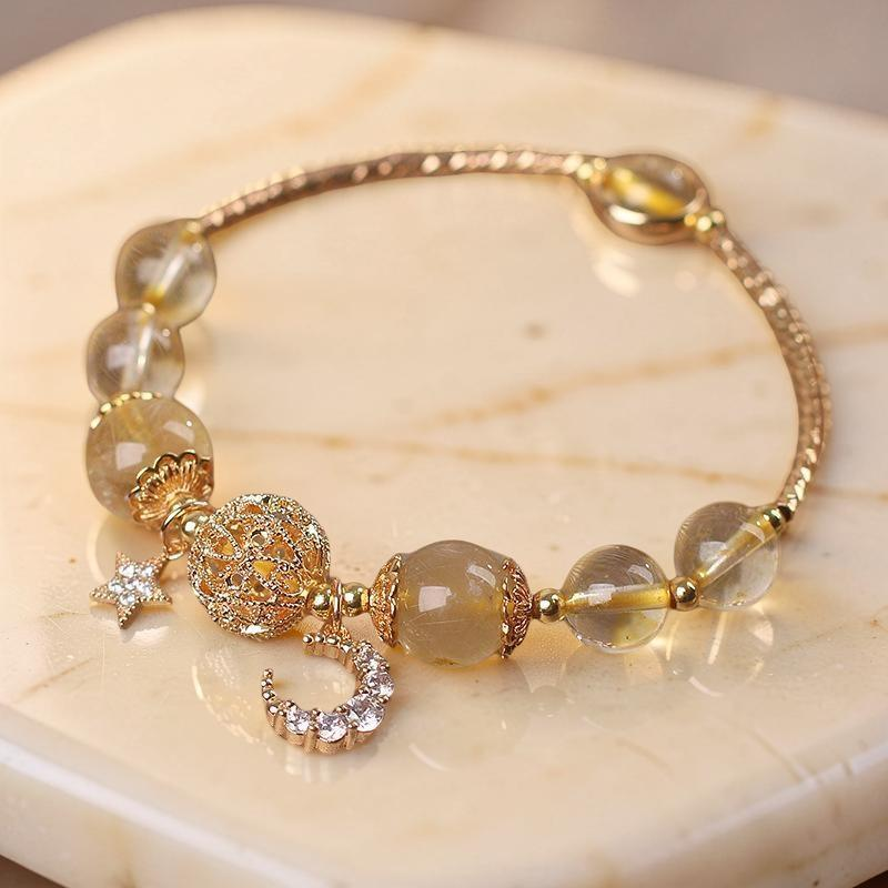 ATELIER-TIBET – Bracelet Citrine Lune et Étoile – Nuit de Rêveur