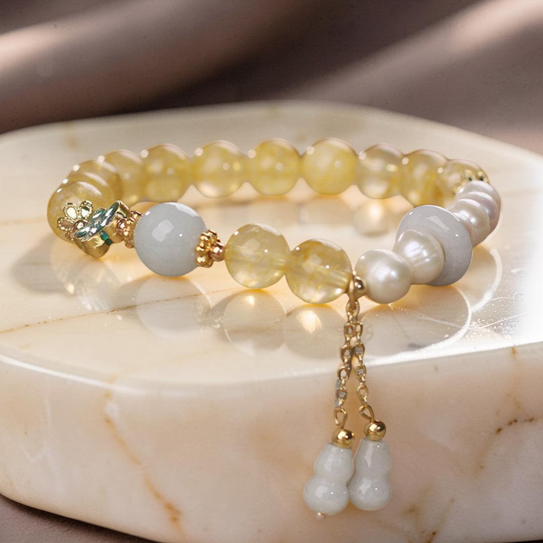 ATELIER-TIBET – Bracelet Citrine Perle Jade – Gourde de Fortune