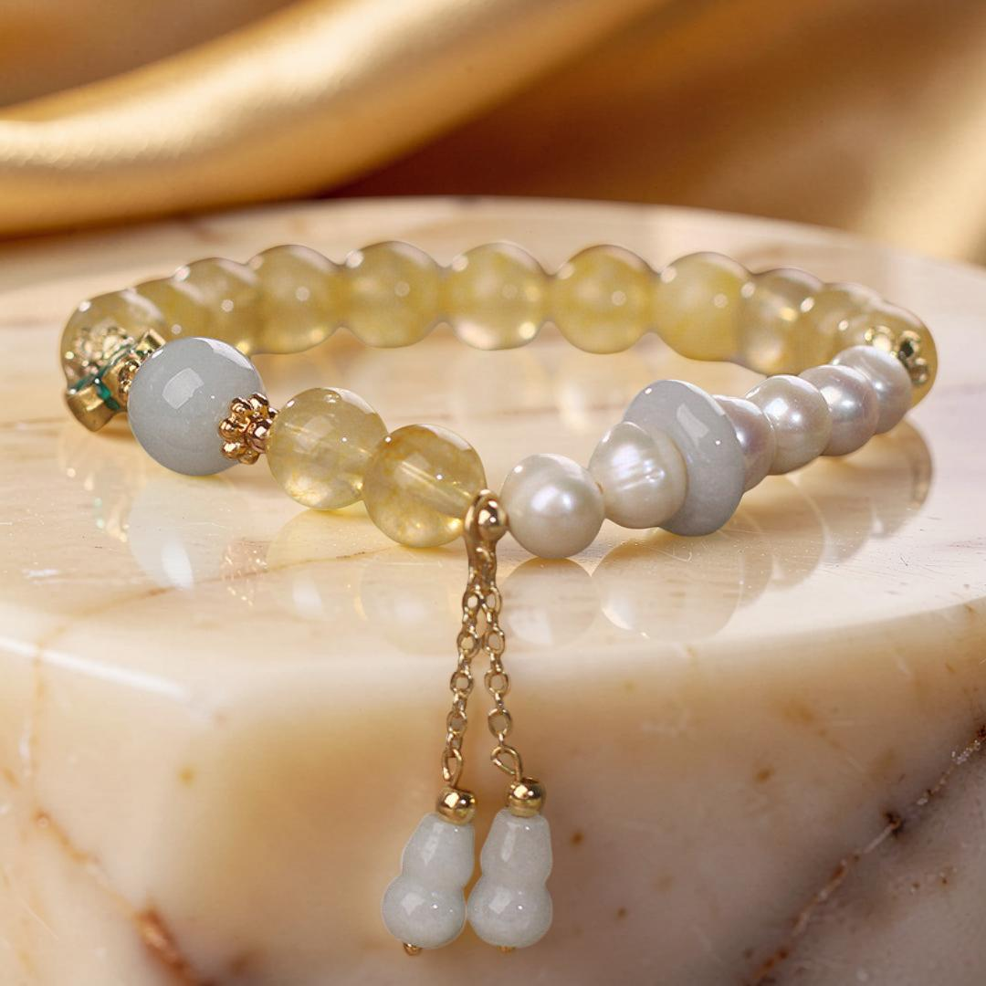 ATELIER-TIBET – Bracelet Citrine Perle Jade – Gourde de Fortune