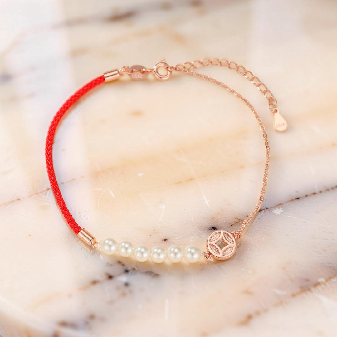 ATELIER-TIBET – Bracelet Cordon Rouge et Nacre – Abondance, Argent