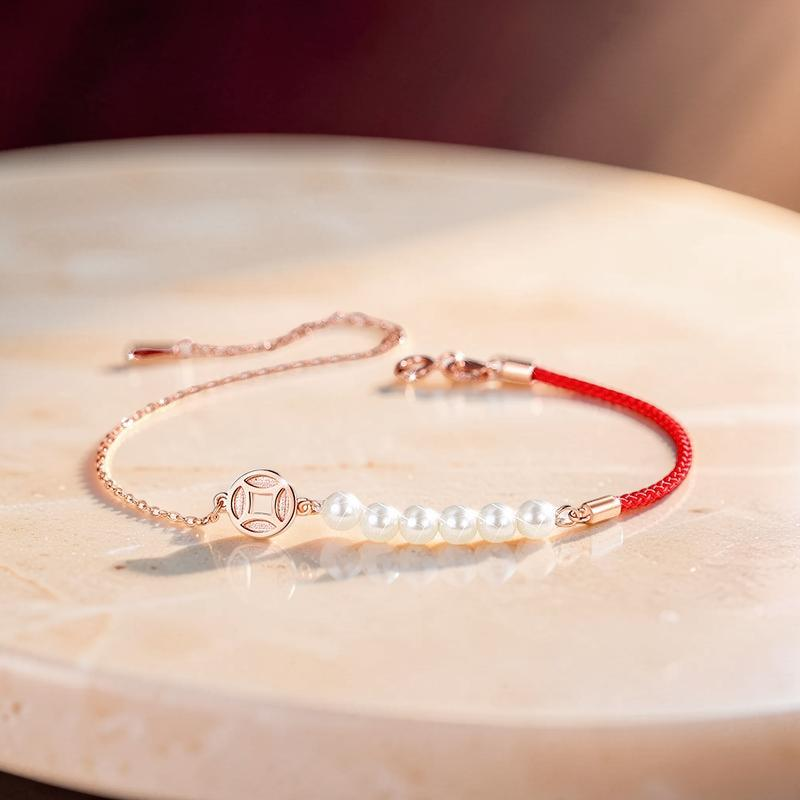 ATELIER-TIBET – Bracelet Cordon Rouge et Nacre – Abondance, Argent
