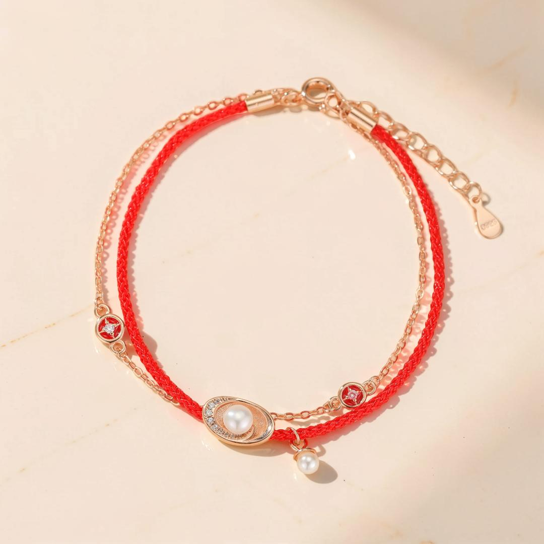 ATELIER-TIBET – Bracelet Cordon Rouge et Perle – Trésor Marin, Argent Plaqué Or