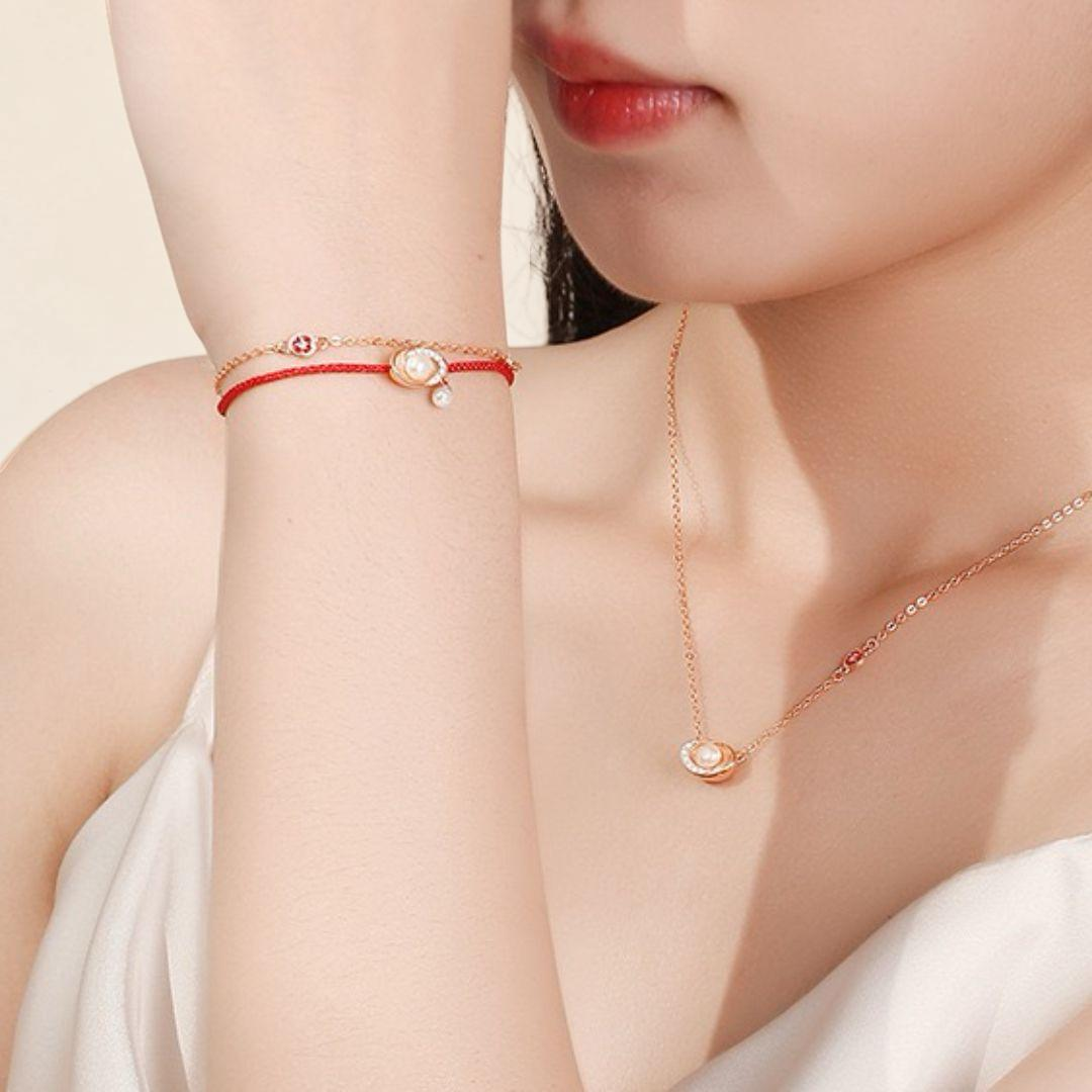 ATELIER-TIBET – Bracelet Cordon Rouge et Perle – Trésor Marin, Argent Plaqué Or