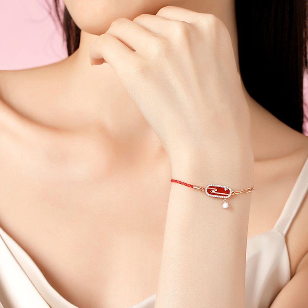 ATELIER-TIBET – Bracelet Cordon Rouge – Nuage Lunaire, Argent Plaqué Or