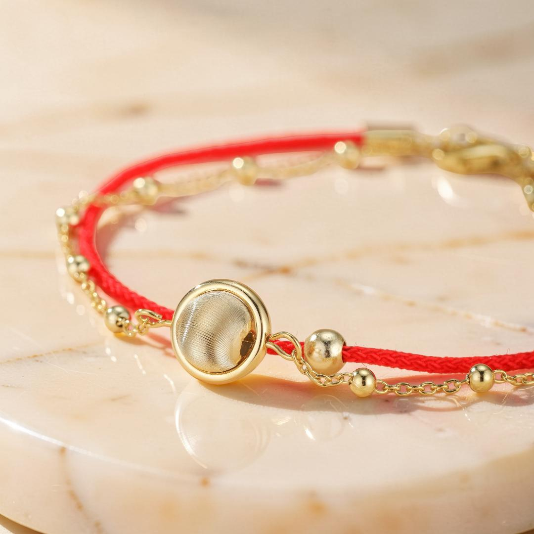 ATELIER-TIBET – Bracelet Cordon Rouge – Roue de la Chance, Argent Plaqué Or