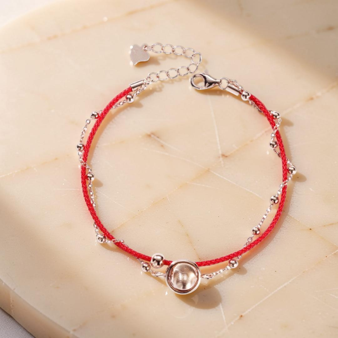 ATELIER-TIBET – Bracelet Cordon Rouge – Roue de la Chance, Argent Plaqué Or