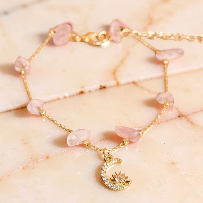 ATELIER-TIBET – Bracelet de Cheville Aventurine et Quartz Rose – Danse Étoilée