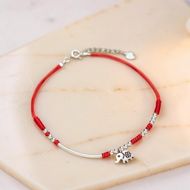 ATELIER-TIBET – Bracelet de Cheville – Charme Rouge, Argent