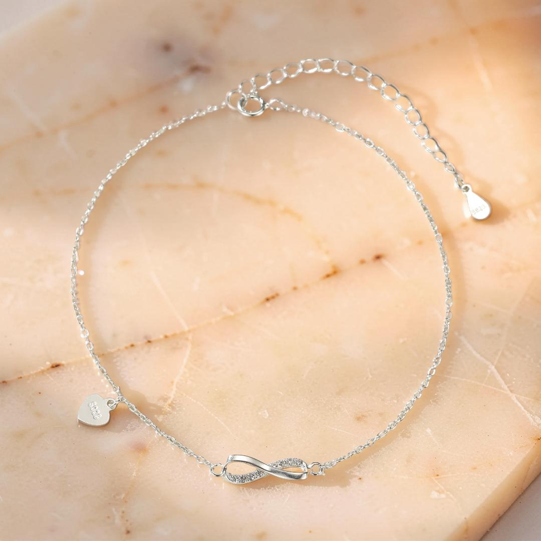 ATELIER-TIBET – Bracelet de Cheville Infini – Brillance Éternelle, Argent 925