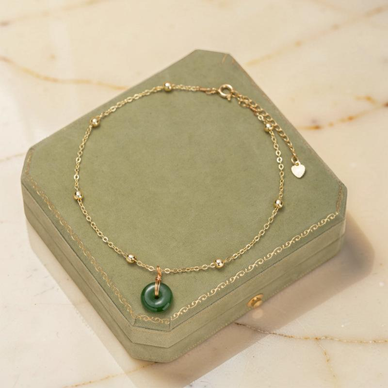 ATELIER-TIBET – Bracelet de Cheville Jade – Paix et Harmonie, Argent Plaqué Or
