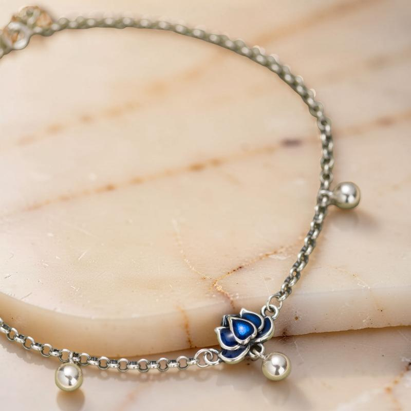 ATELIER-TIBET – Bracelet de Cheville Lotus – Clochette, Argent