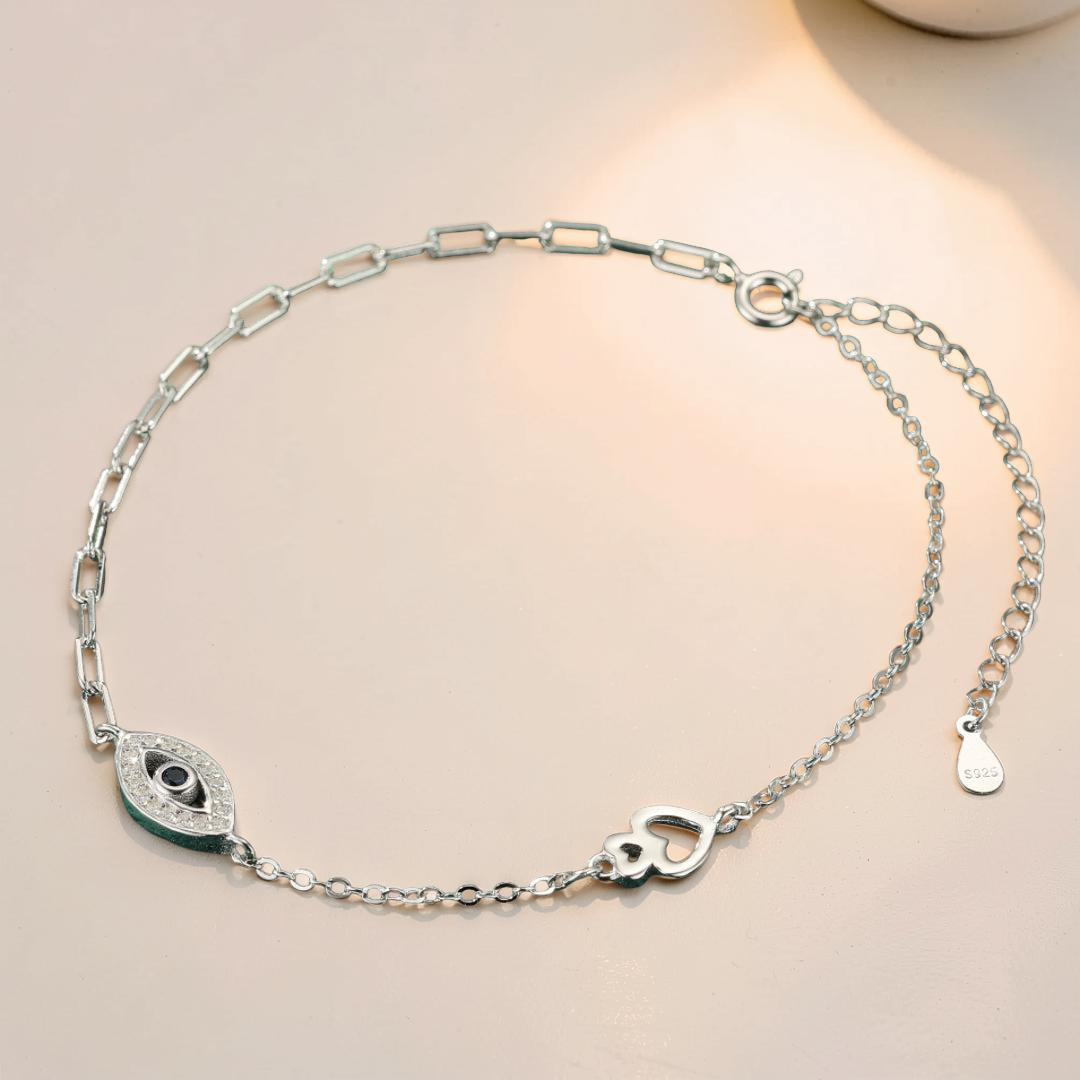 ATELIER-TIBET – Bracelet de Cheville Mauvais Œil – Protection Éclatante, Argent 925