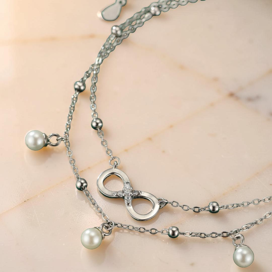 ATELIER-TIBET – Bracelet de Cheville Perle – Éternité Lumineuse, Argent 925