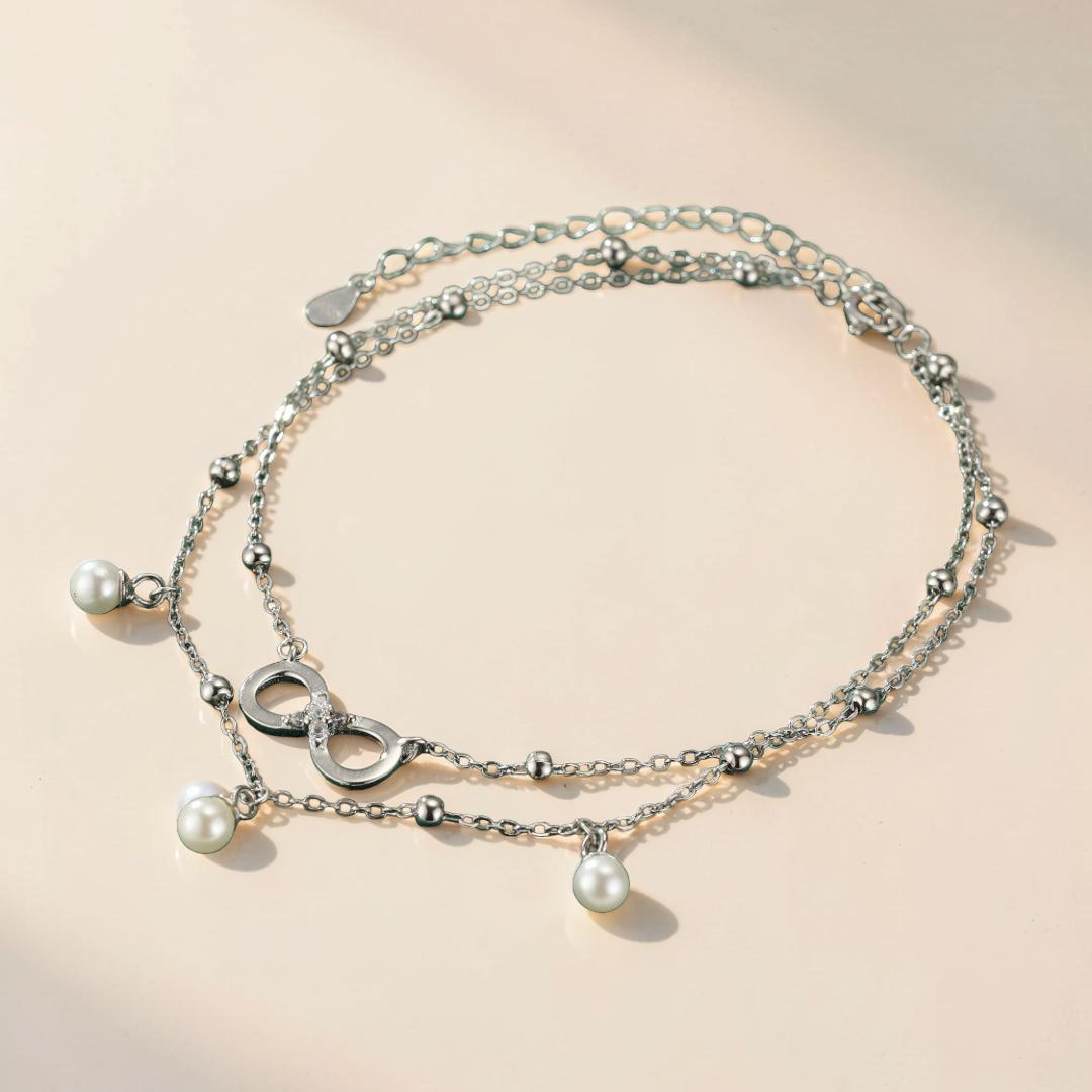 ATELIER-TIBET – Bracelet de Cheville Perle – Éternité Lumineuse, Argent 925