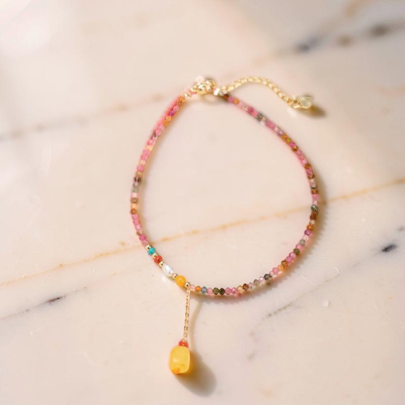 ATELIER-TIBET – Bracelet de Cheville Tourmaline – Joie Vibrante, Plaqué Or
