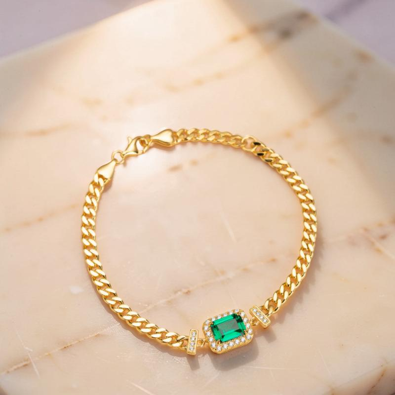 ATELIER-TIBET – Bracelet Émeraude – Diadème Royal, Argent Plaqué Or