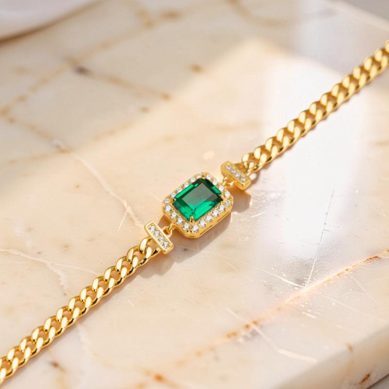 ATELIER-TIBET – Bracelet Émeraude – Diadème Royal, Argent Plaqué Or
