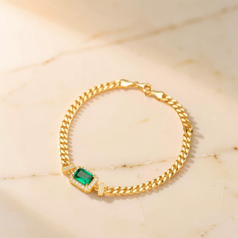 ATELIER-TIBET – Bracelet Émeraude – Diadème Royal, Argent Plaqué Or