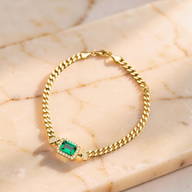 ATELIER-TIBET – Bracelet Émeraude – Diadème Royal, Argent Plaqué Or