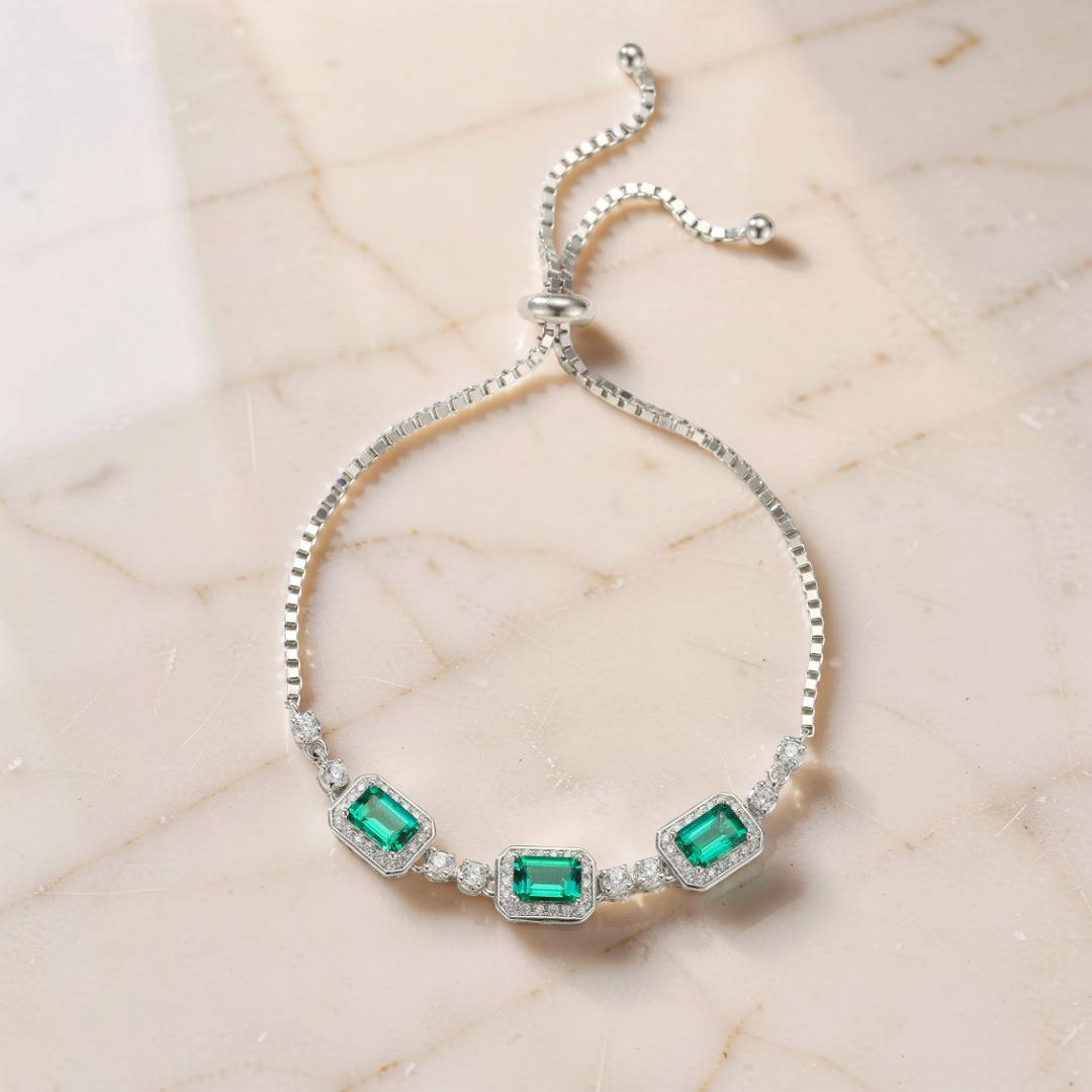 ATELIER-TIBET – Bracelet Émeraude – Jardin Secret, Argent Plaqué Platine