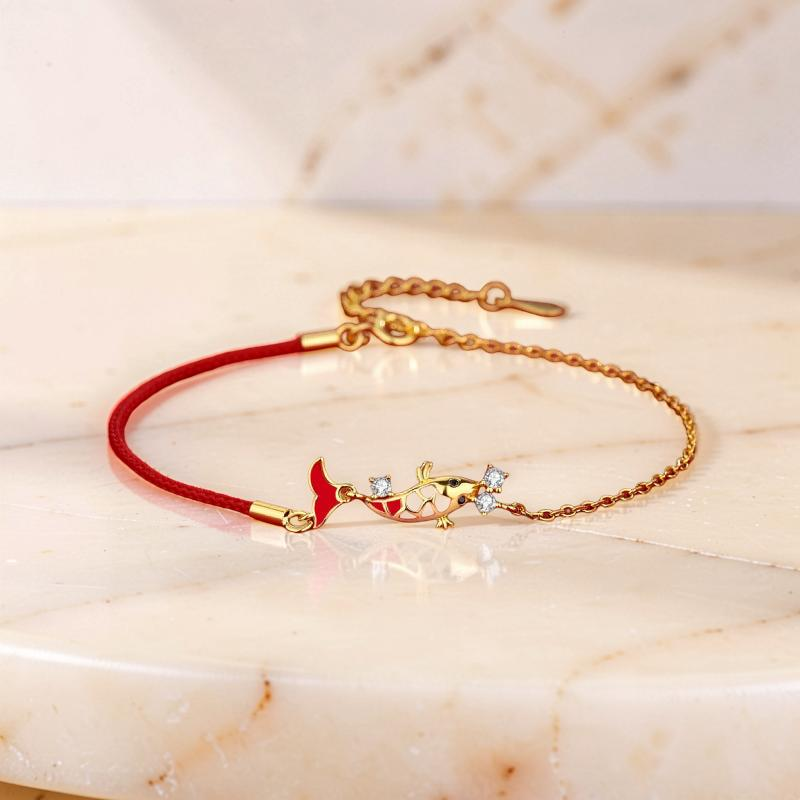 ATELIER-TIBET – Bracelet Fil Rouge avec Carpe Koï – Chance, Argent 925